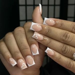 French Tip Heart Press-on Nails